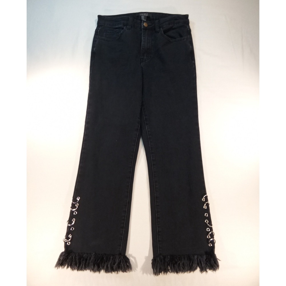 Forever 21 Contemporary Black Ring Detail‎ Faux Fur Trim Jeans Womens Size M